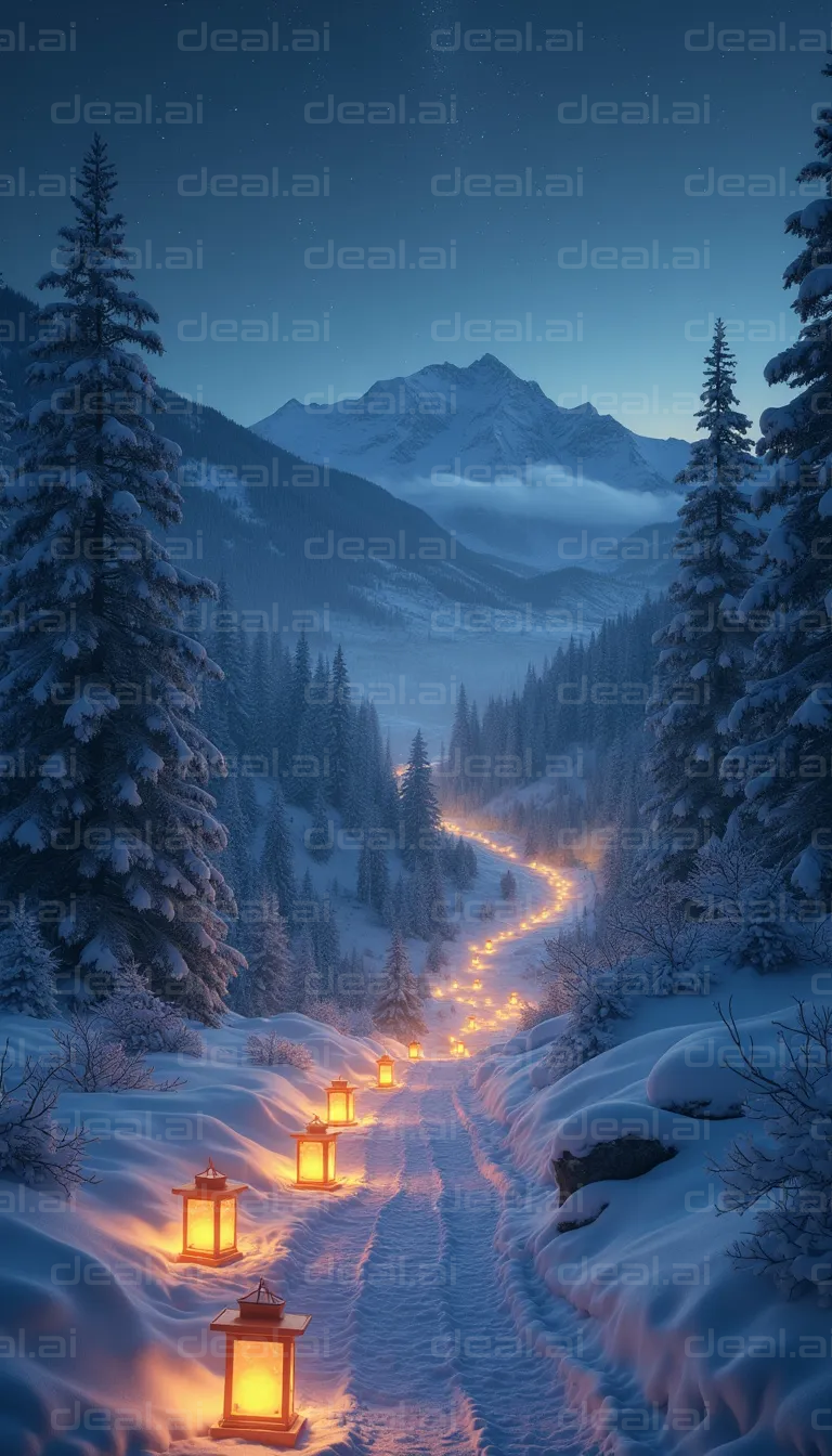 "Lanterns Guiding Through Winter Snow"