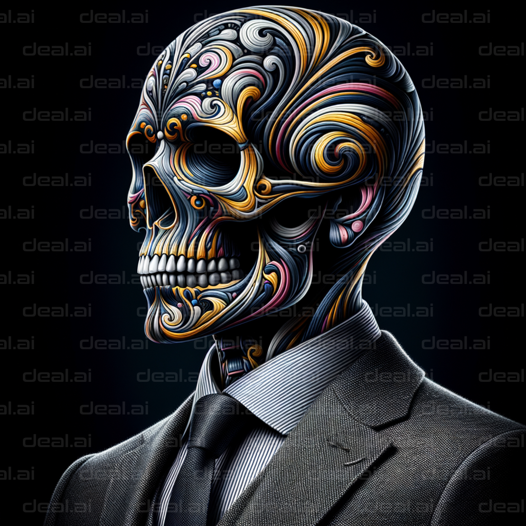 "Colorful Skull in Suit Concept Art"