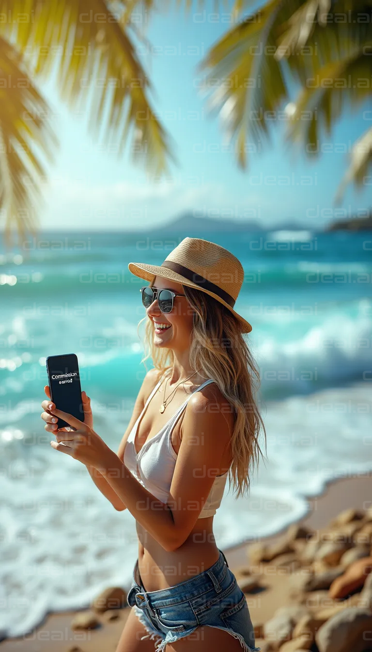 "Enjoying the Beach with Smartphone"
