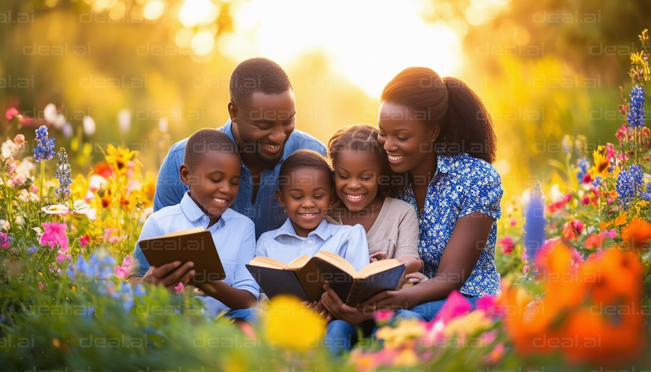 Family Reading Together in Nature