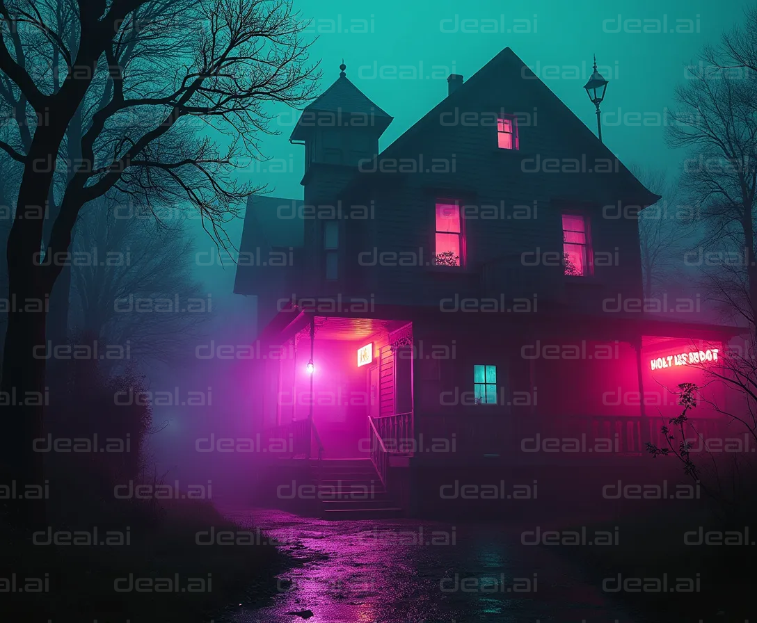 "Mystery House in Neon Glow"