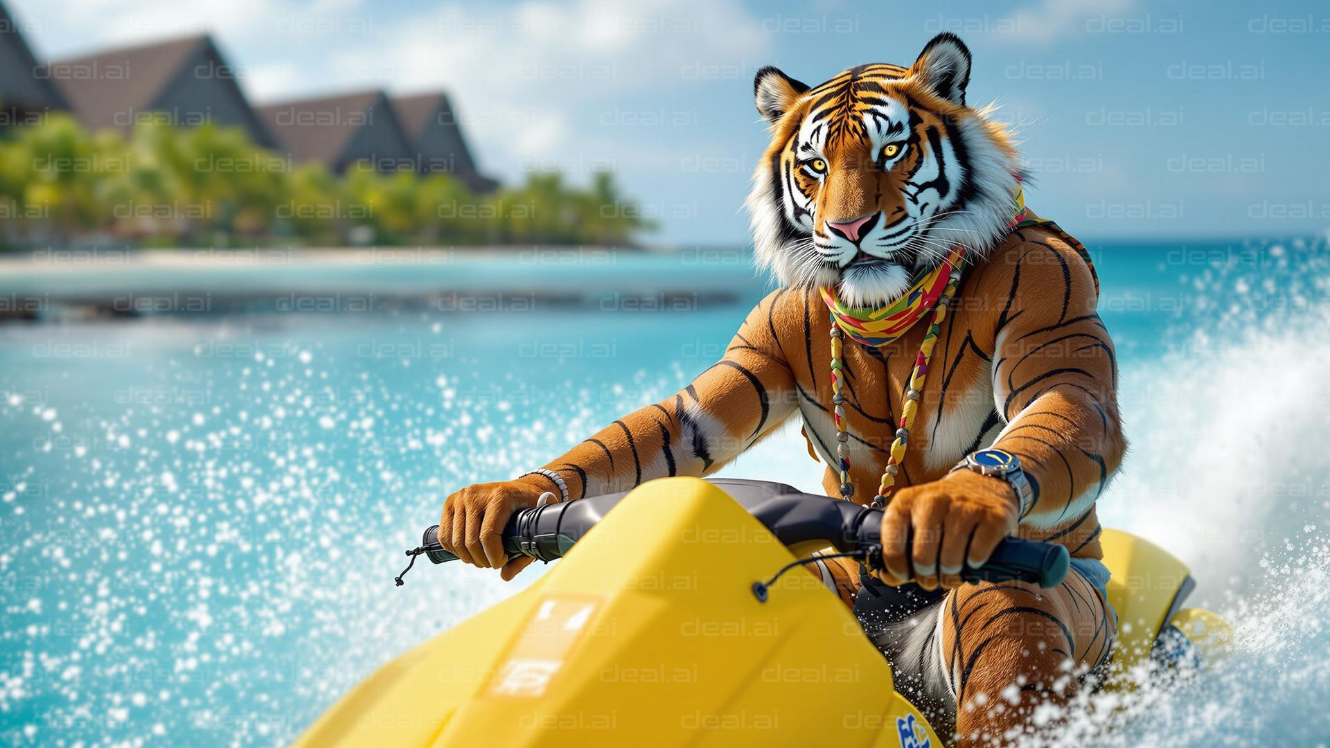 Tiger on a Jet Ski Adventure