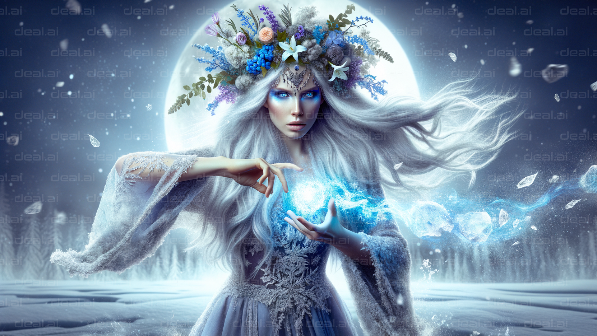 "Ice Sorceress Conjures Winter Magic"