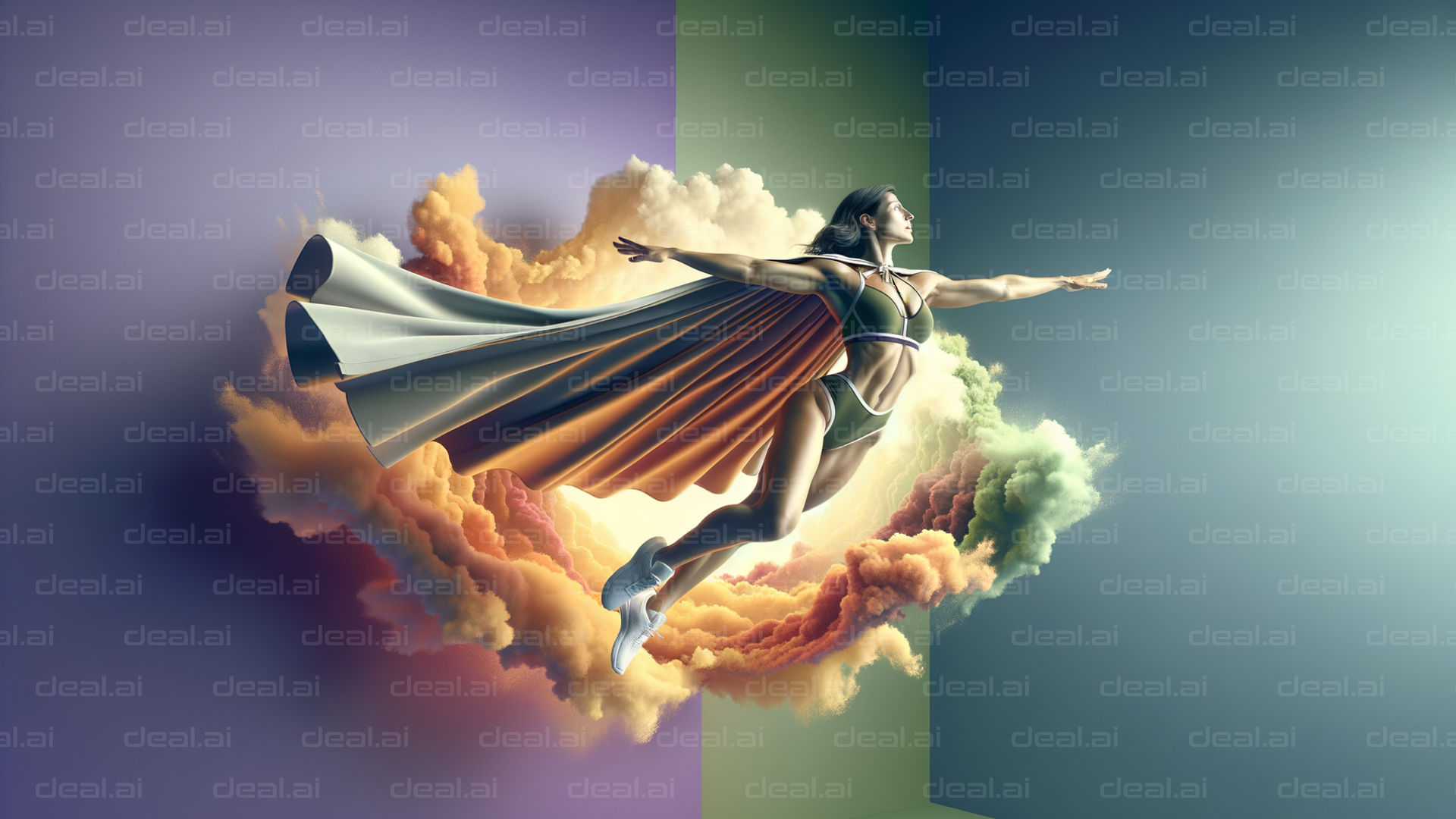 Superheroine Soars Through Clouds