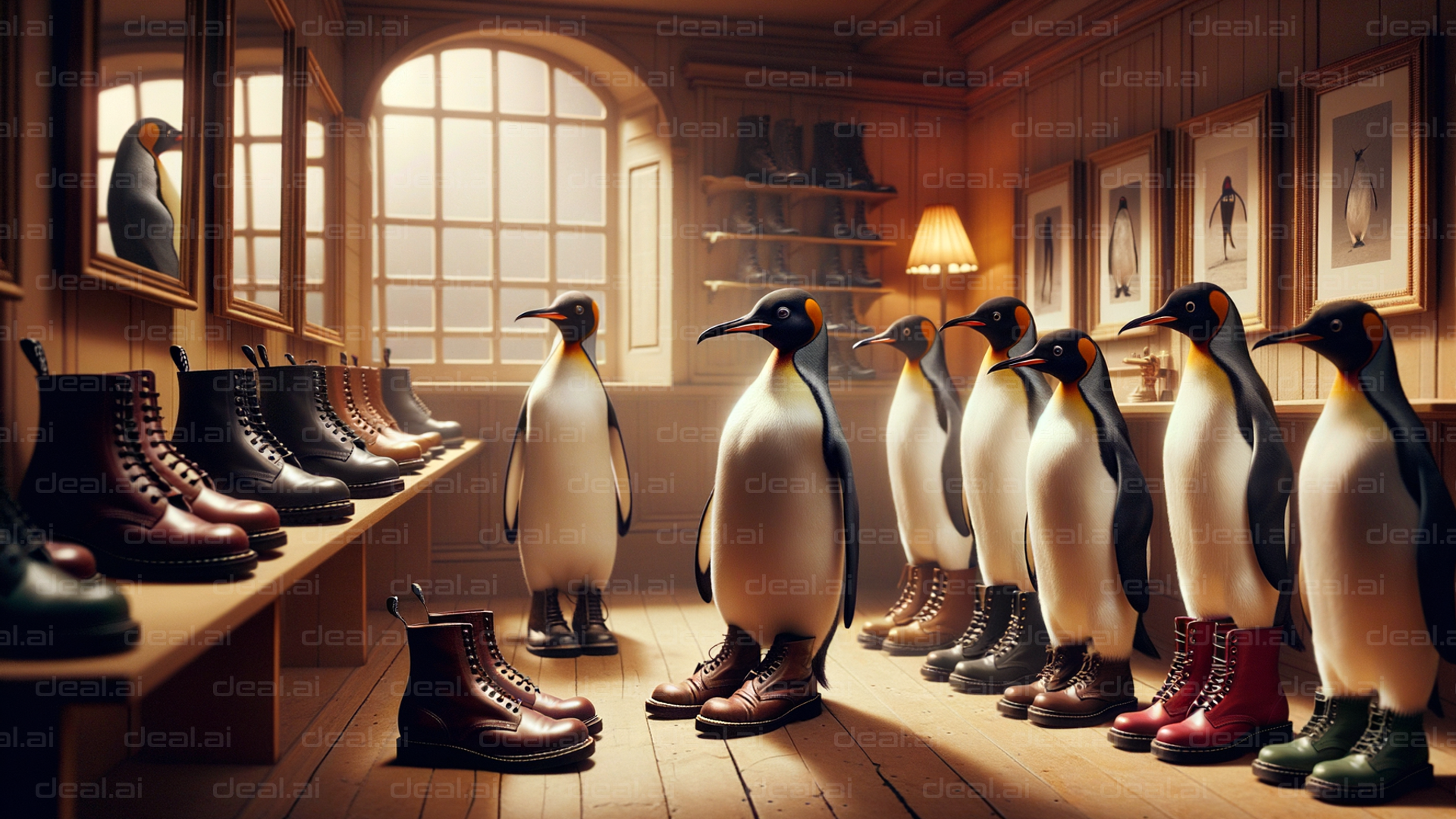 Penguins Shopping for Boots