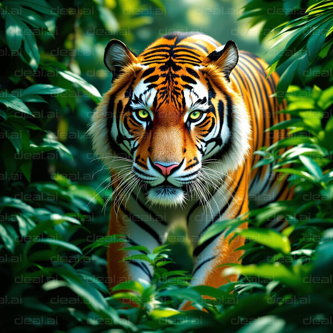 Tiger in Lush Jungle Glare