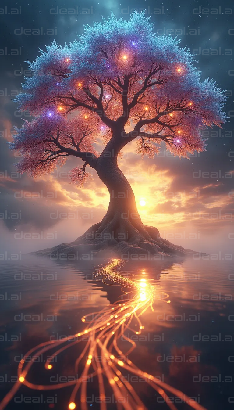 Enchanted Tree of Light at Sunset