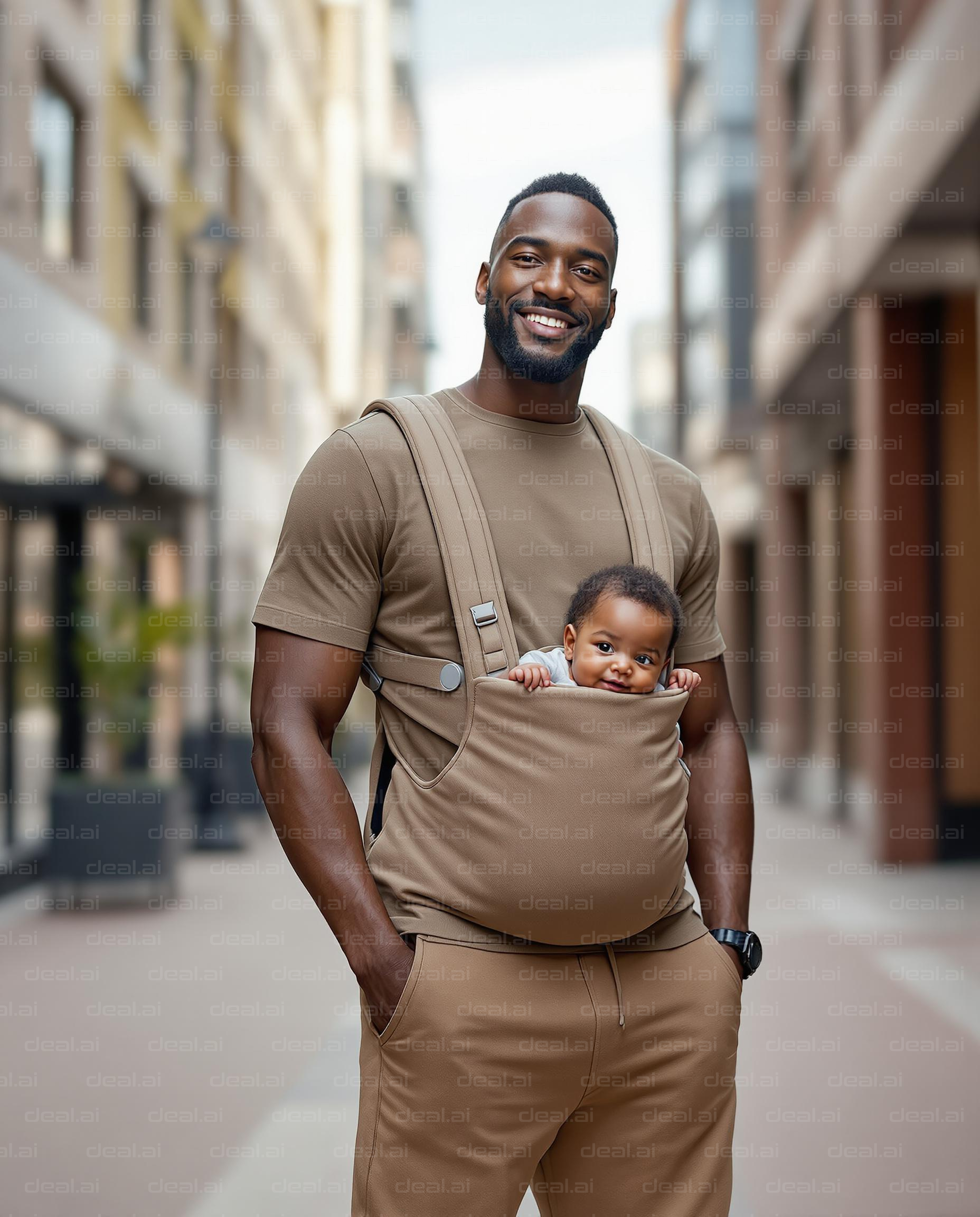 Smiling Father with Baby Carrier