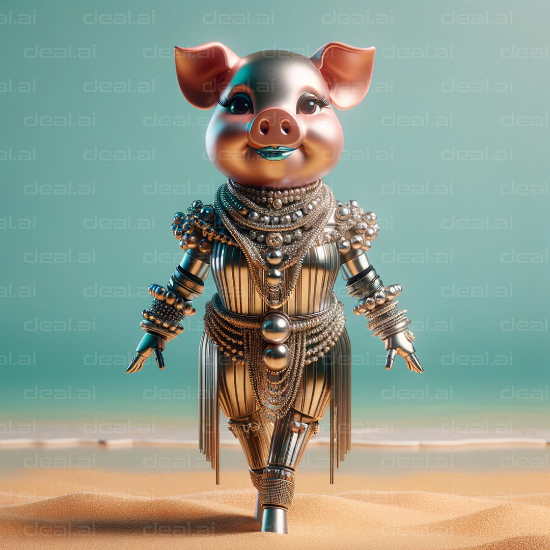 "Futuristic Pig in Extravagant Attire"