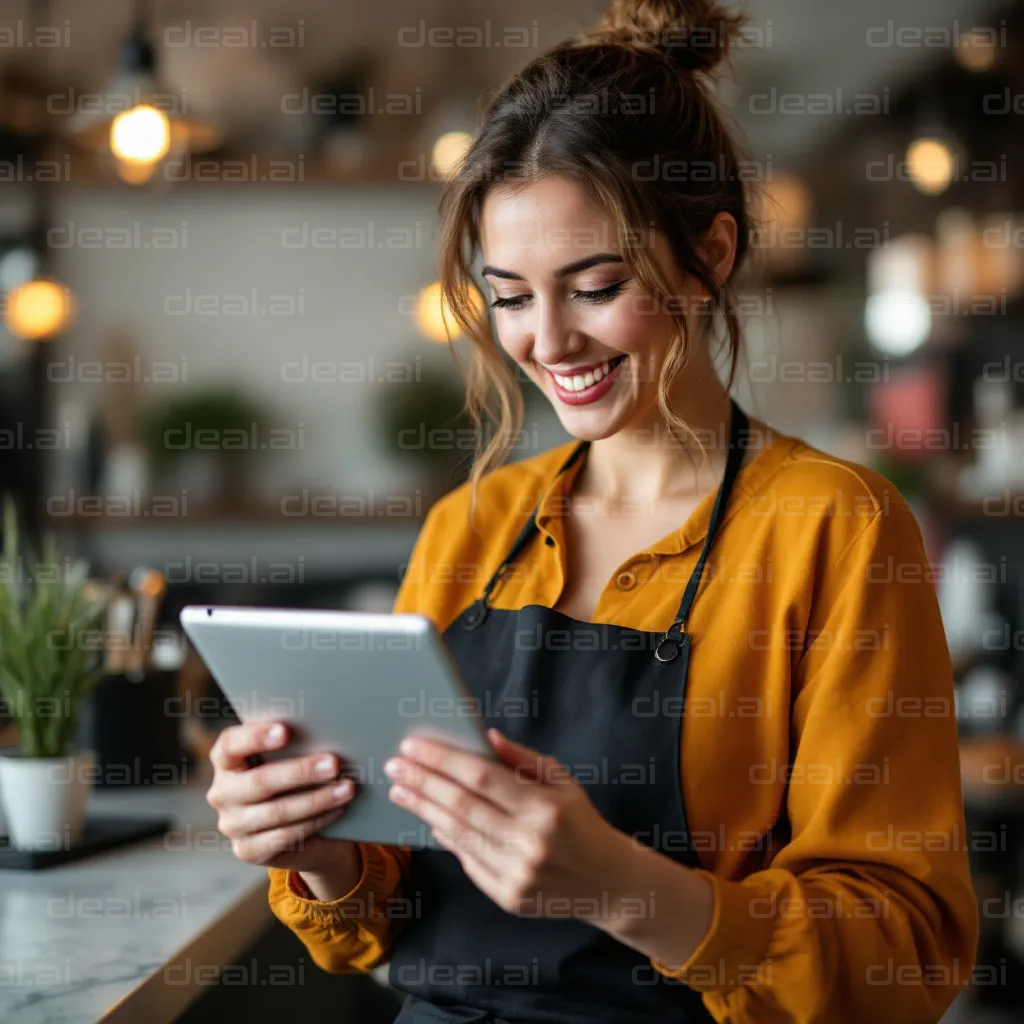 Smiling Barista with Tablet