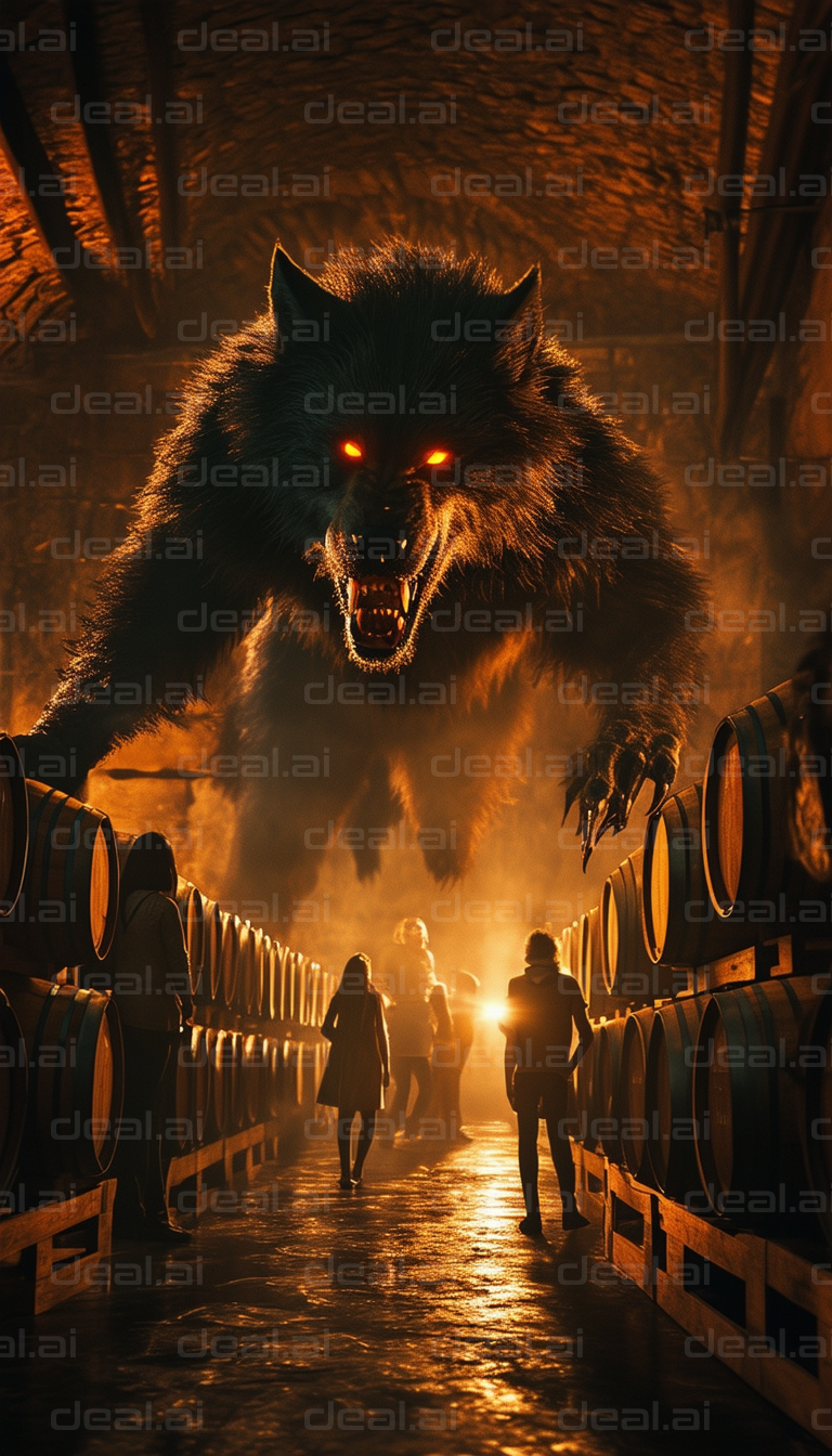 Giant Fiery-Eyed Wolf in a Cellar