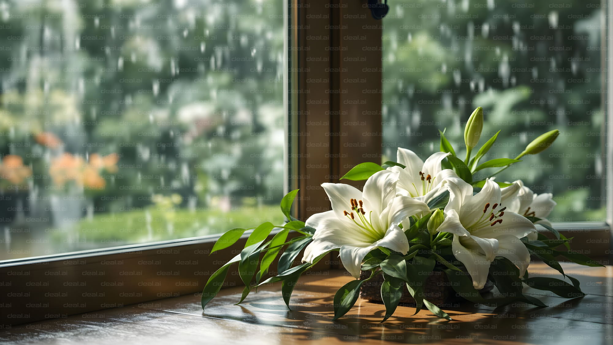 Lilies by the Rainy Window