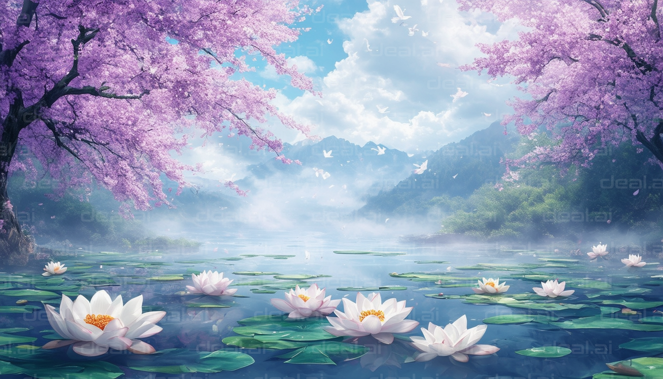 Tranquil Blossom Lake Scene