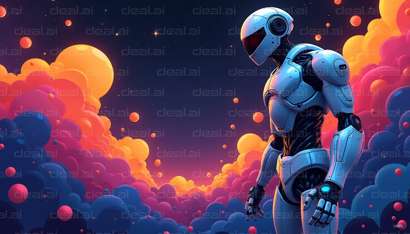 "Robot in Colorful Dreamscape"