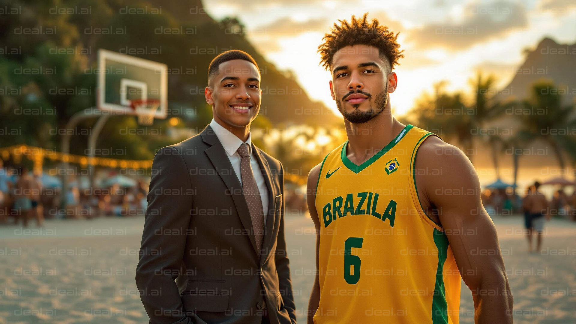 Beach Basketball Duo at Sunset