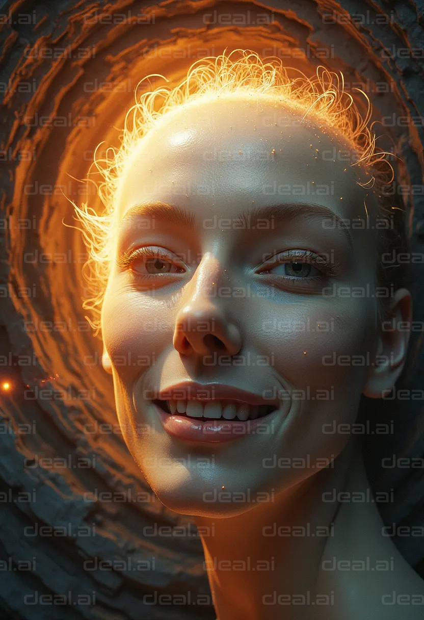 Golden Halo Portrait of a Smiling Woman
