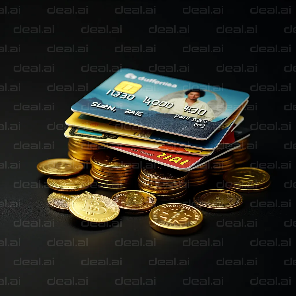 "Credit Cards and Bitcoin Coins Stack"