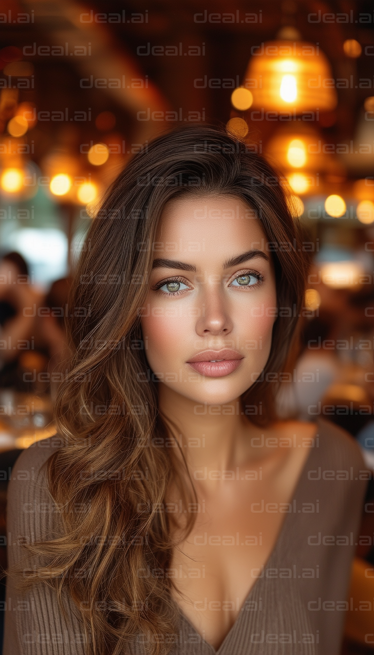 Elegant Woman in Cozy Café Lighting