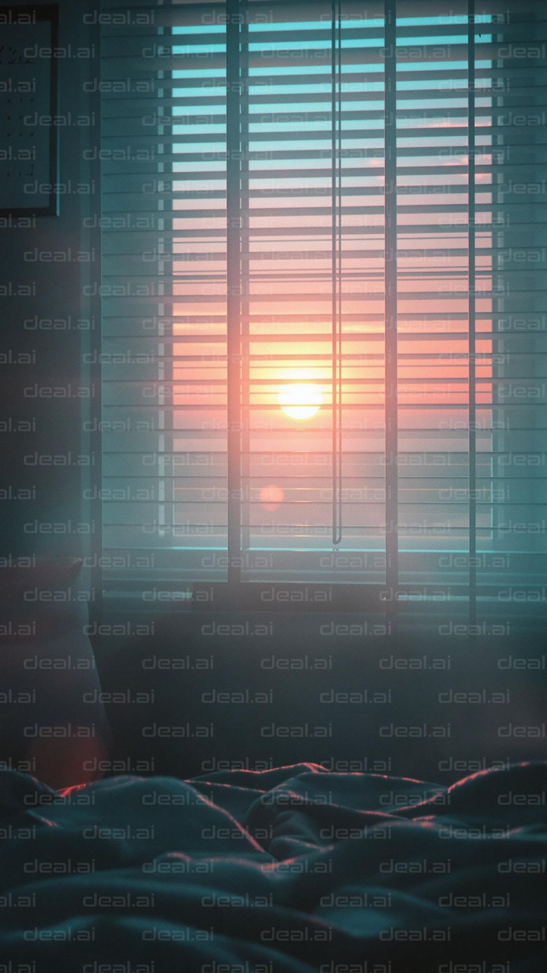 Sunset Through Blinds in Bedroom