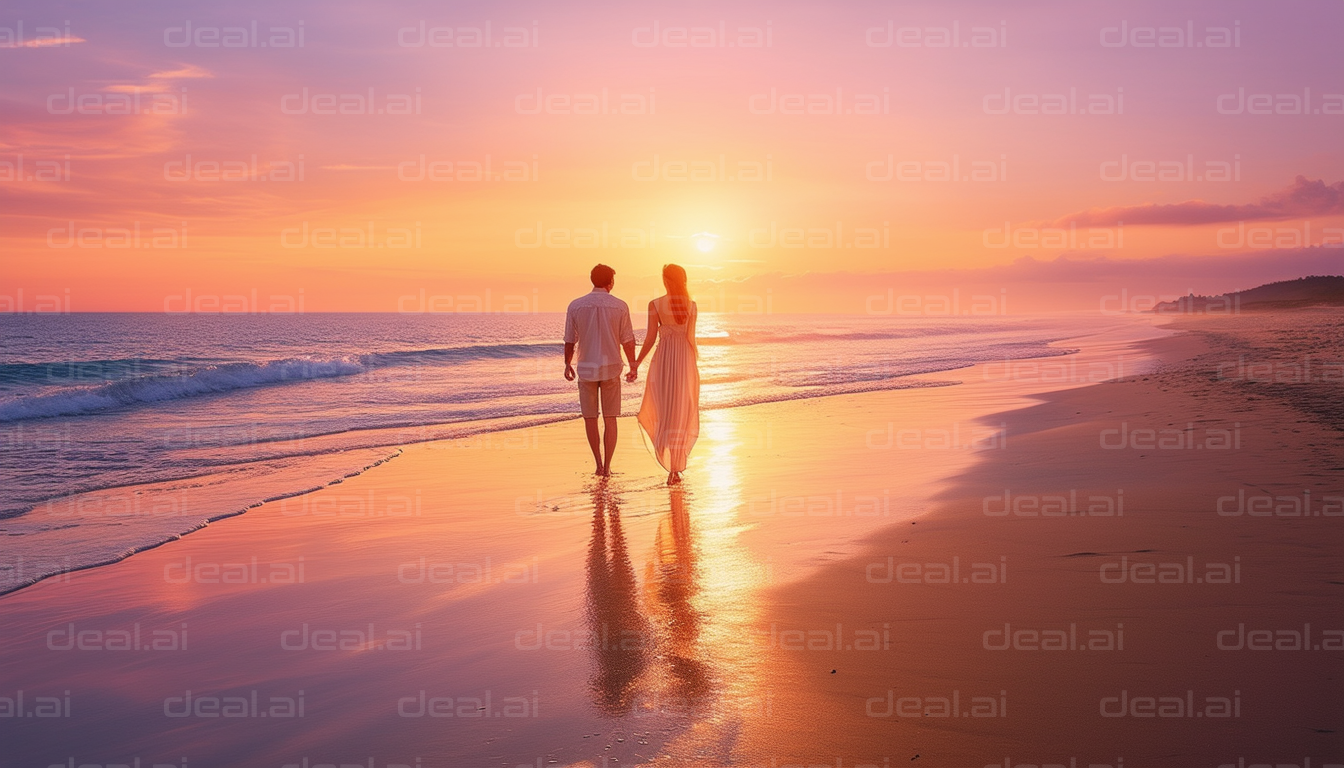 Romantic Beach Walk at Sunset