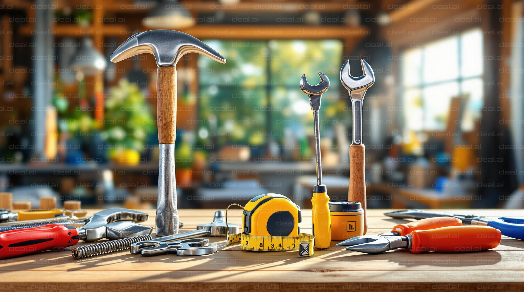 Workshop Tools on Wooden Table