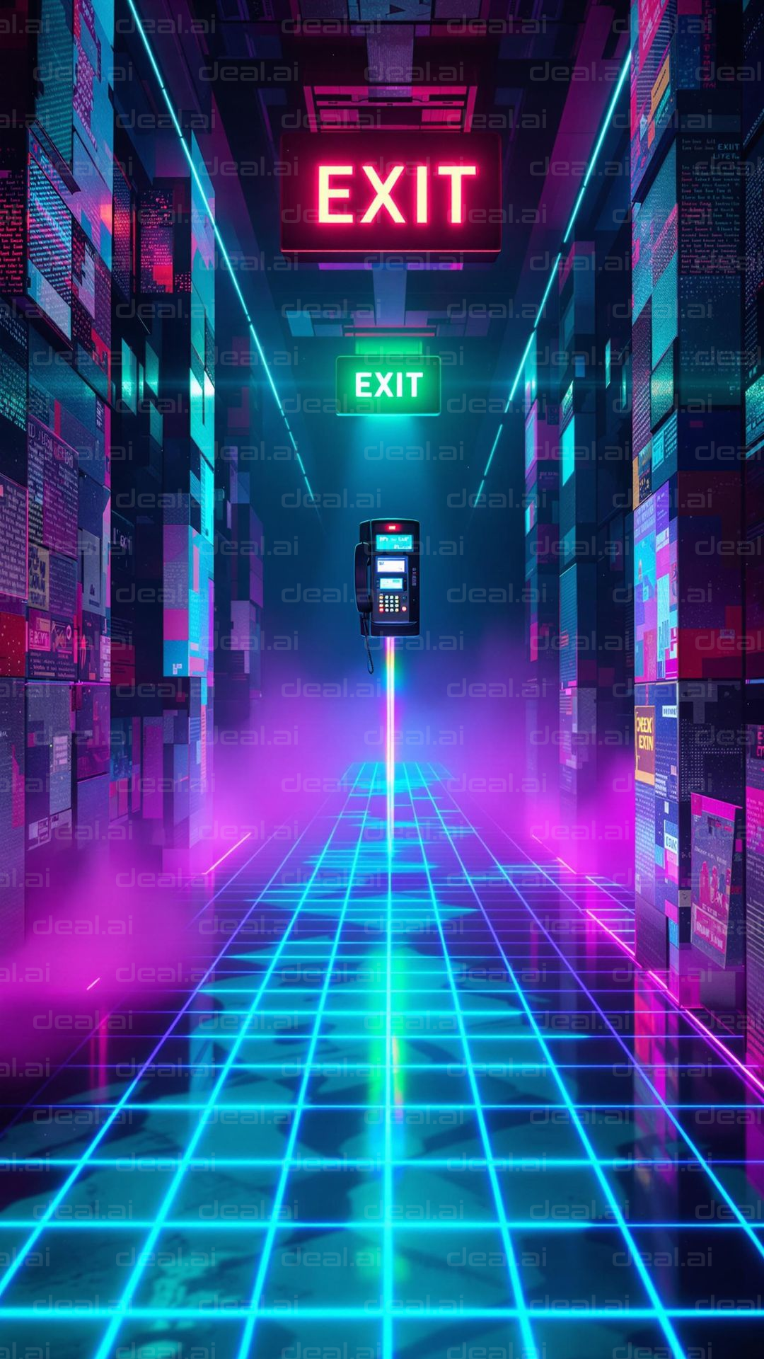 "Neon Portal with Exit Signs"