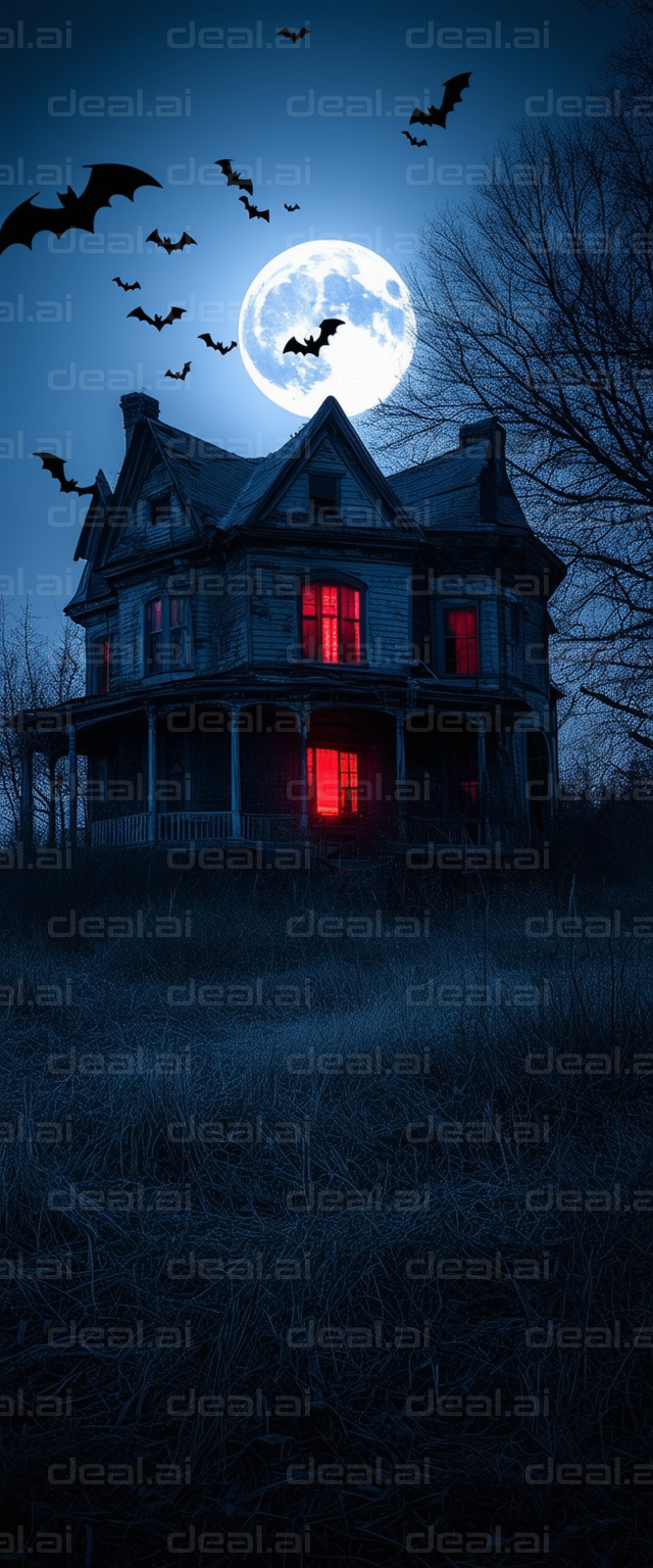 Haunted House Under Full Moon