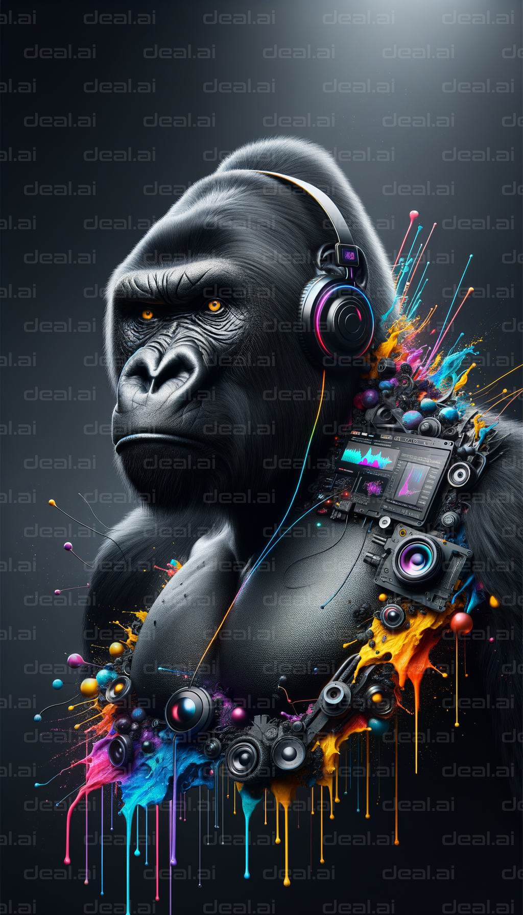 "Gorilla DJ with a Splash of Color"