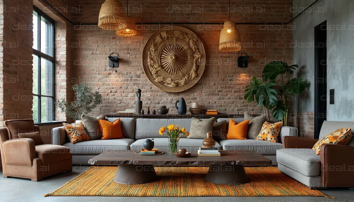 Cozy Brick Loft Living Room