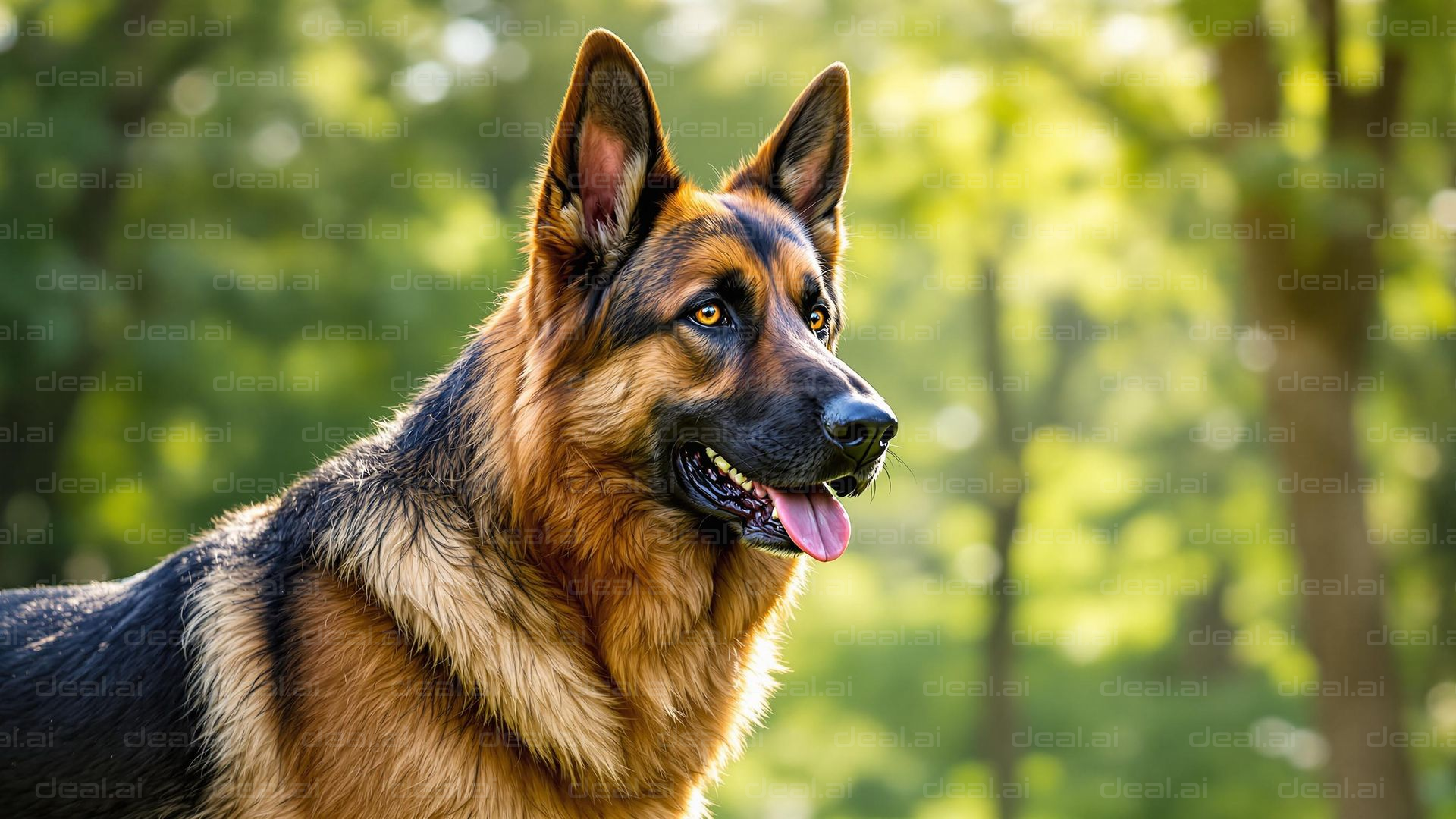 "Alert Shepherd in Sunlit Forest"