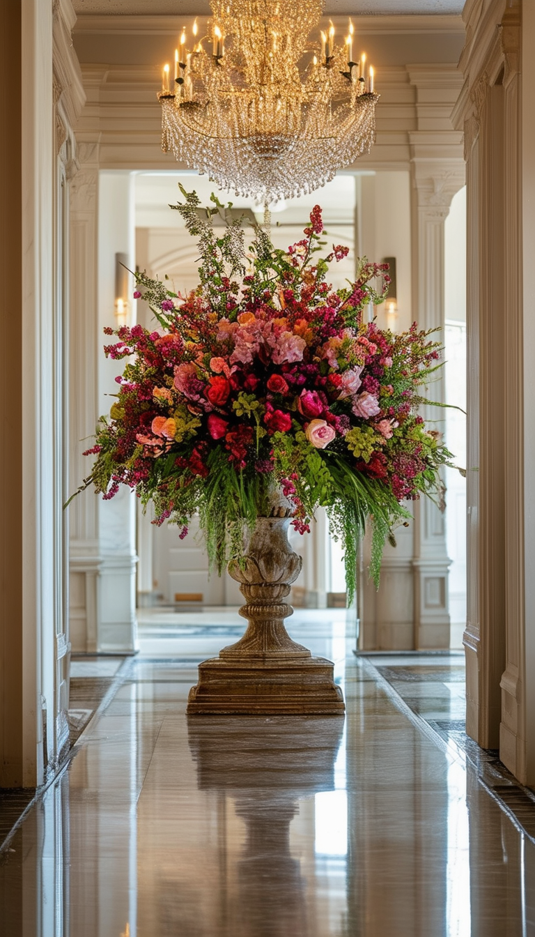 Elegant Floral Arrangement in Grand Hallway