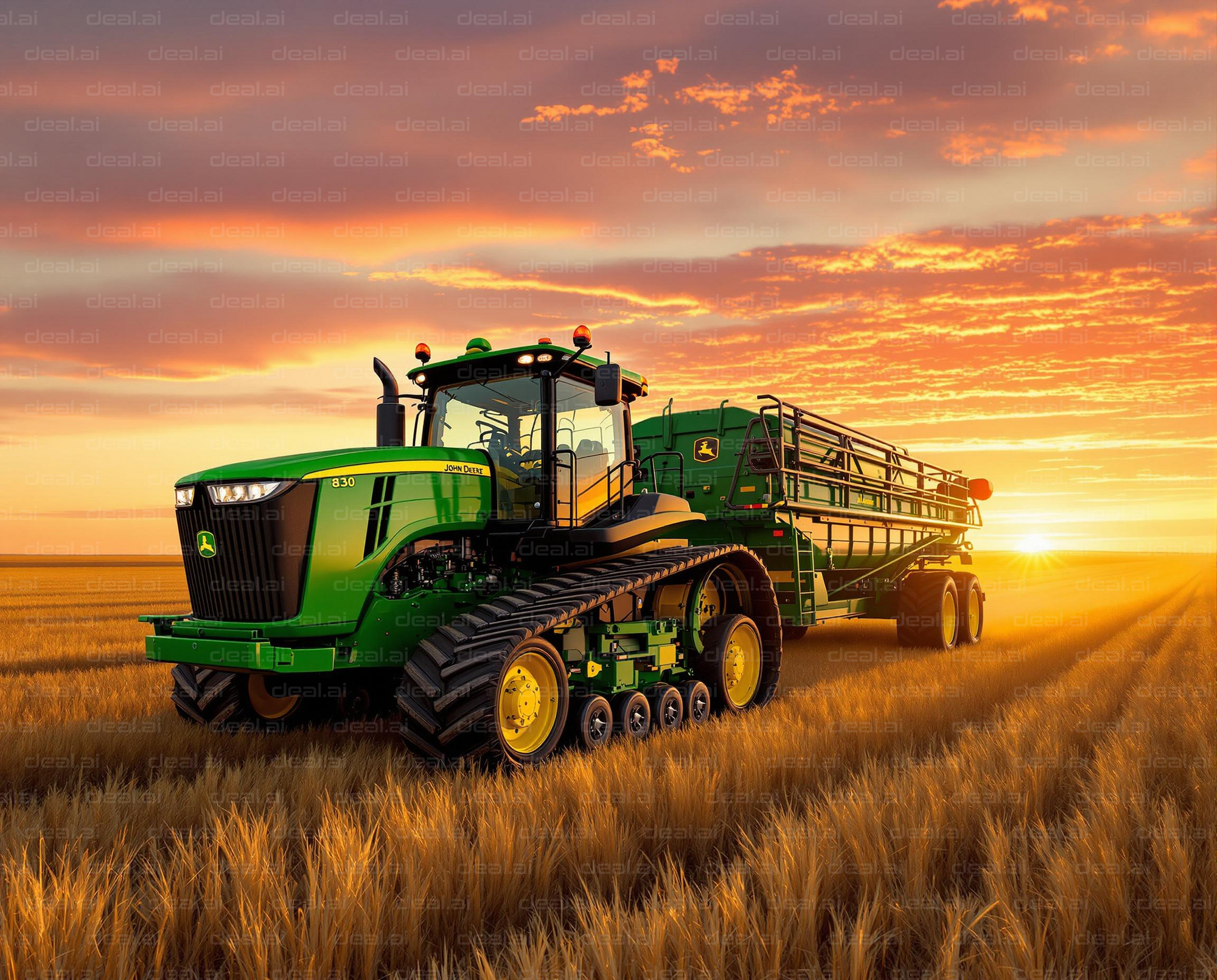 Tractor at Sunset in Wheat Field