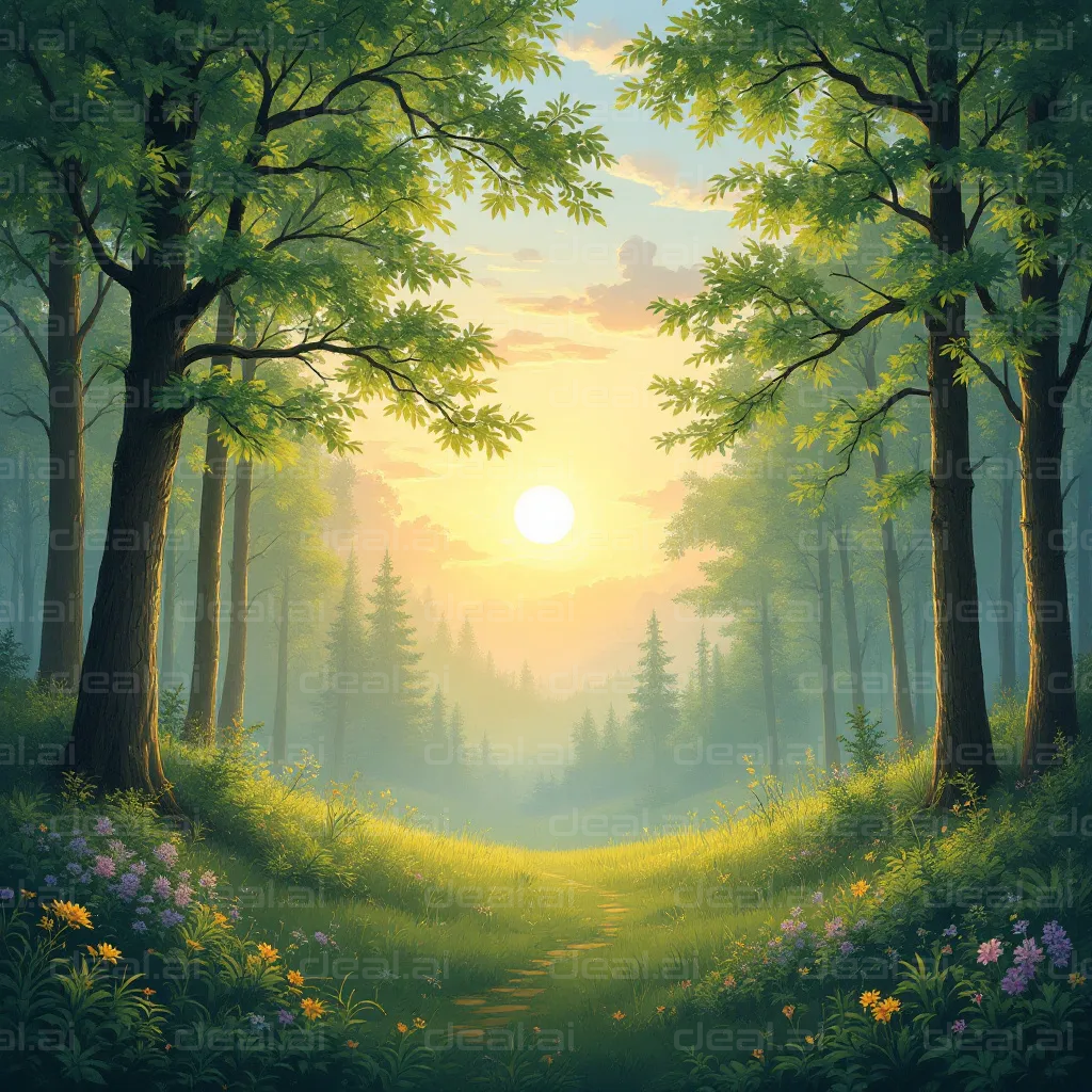 Serene Forest Sunrise Scene