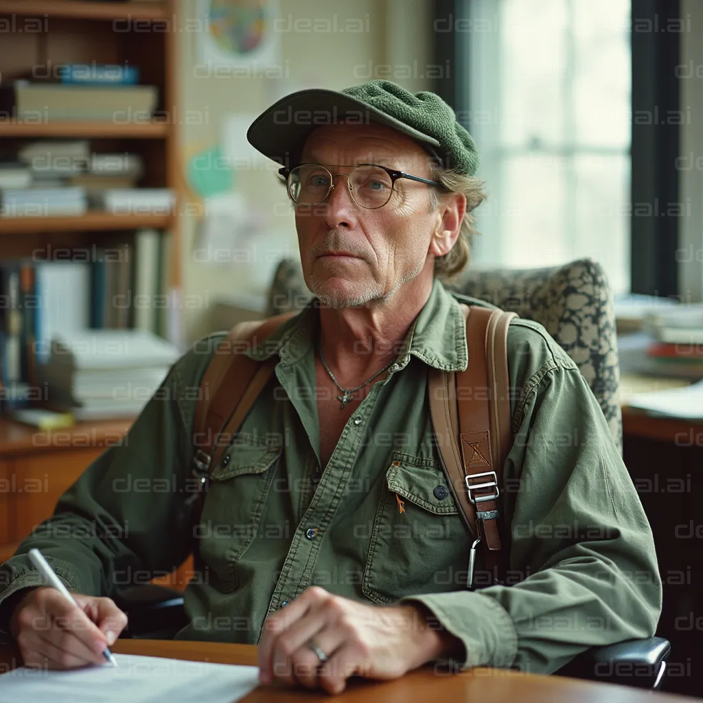 Thoughtful Man in Green Hat