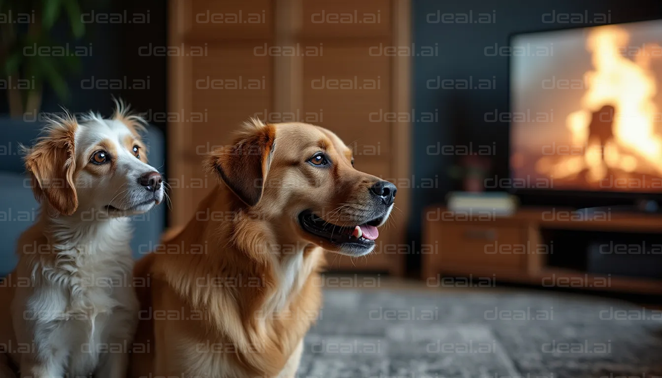 Dogs Watching TV Together at Home