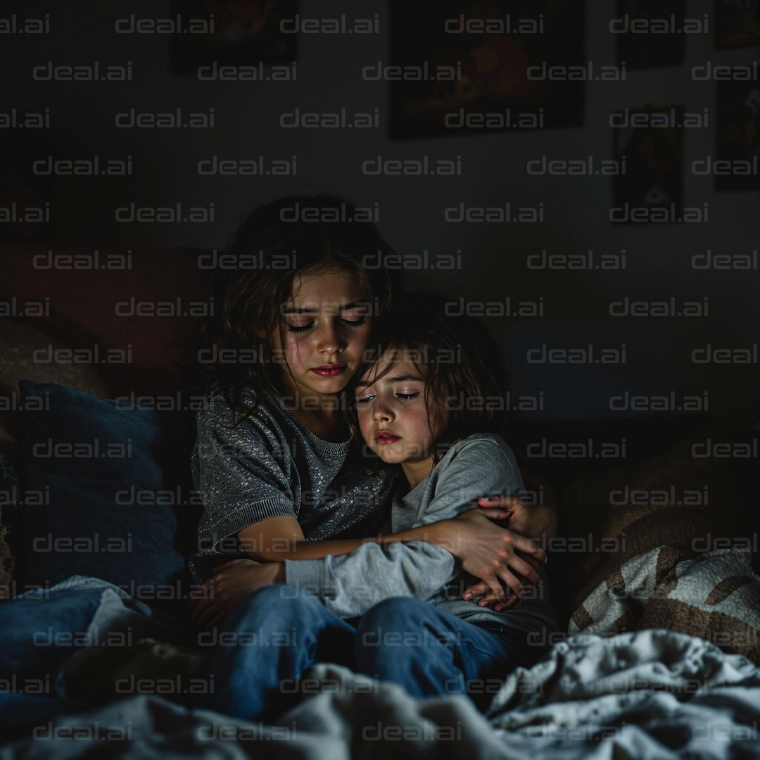 "Siblings Embrace in the Dark"
