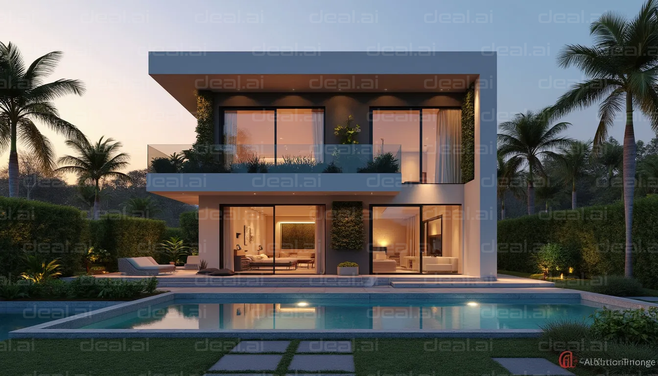 Modern Villa with Pool at Sunset