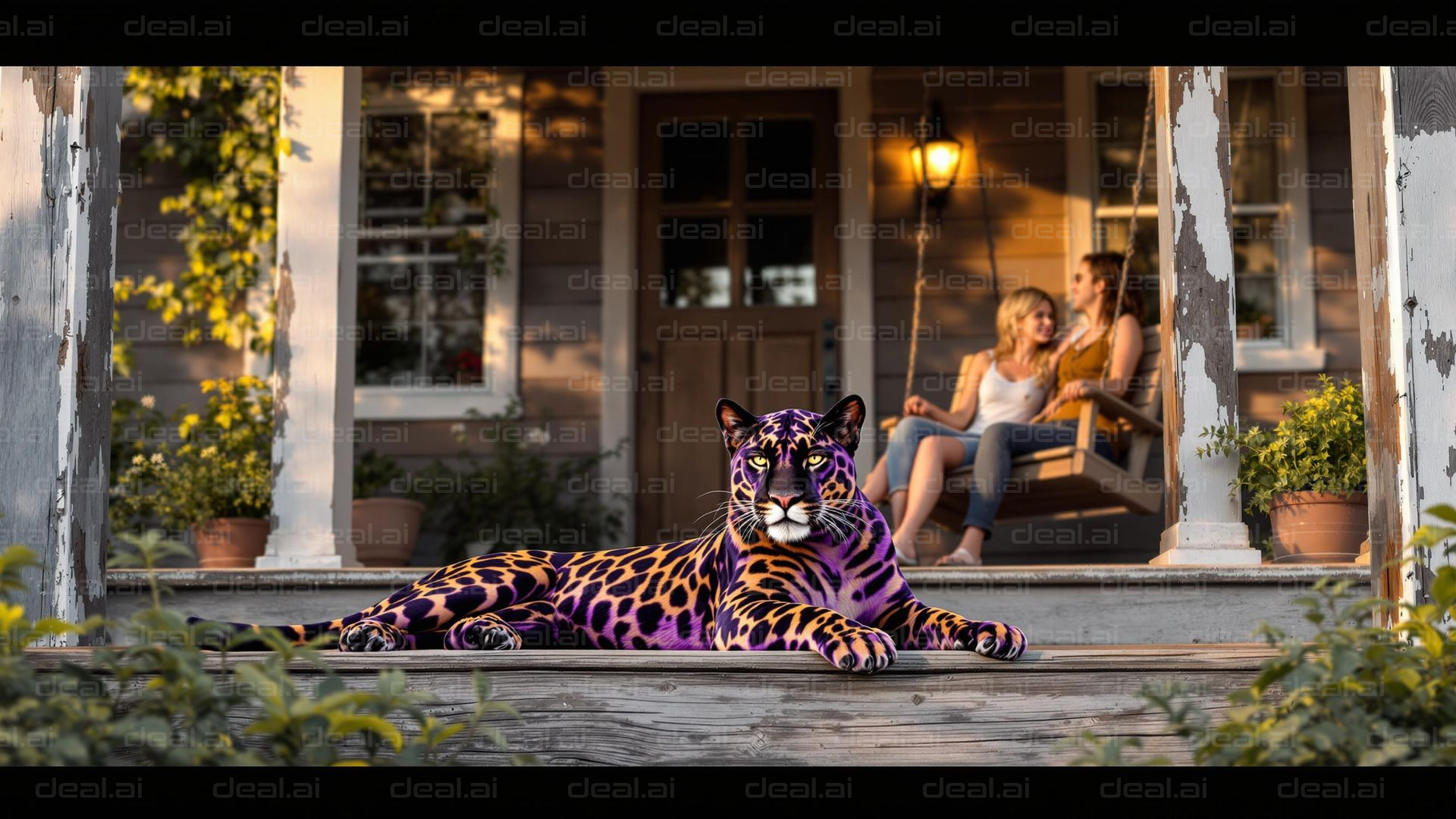 "Vibrant Leopard on Porch Swing"