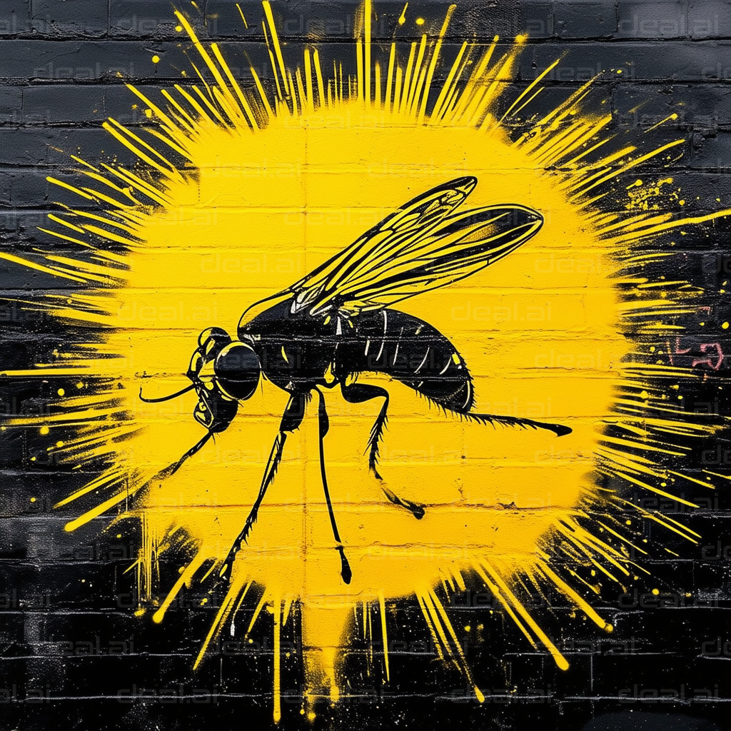 "Striking Yellow Mosquito Grafitti Art"