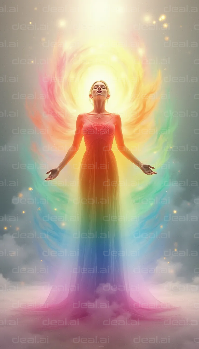 "Radiant Goddess in Rainbow Aura"