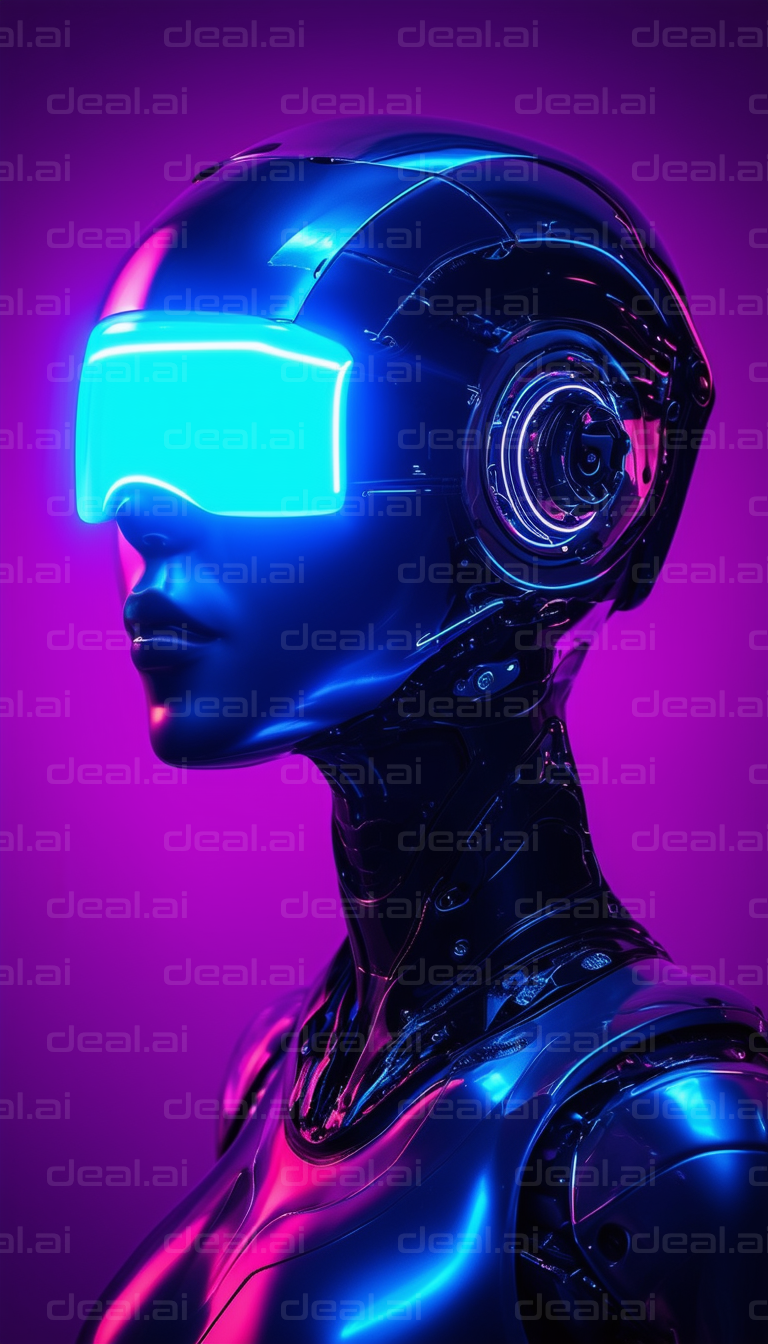 "Futuristic Robot with Neon VR Visor"