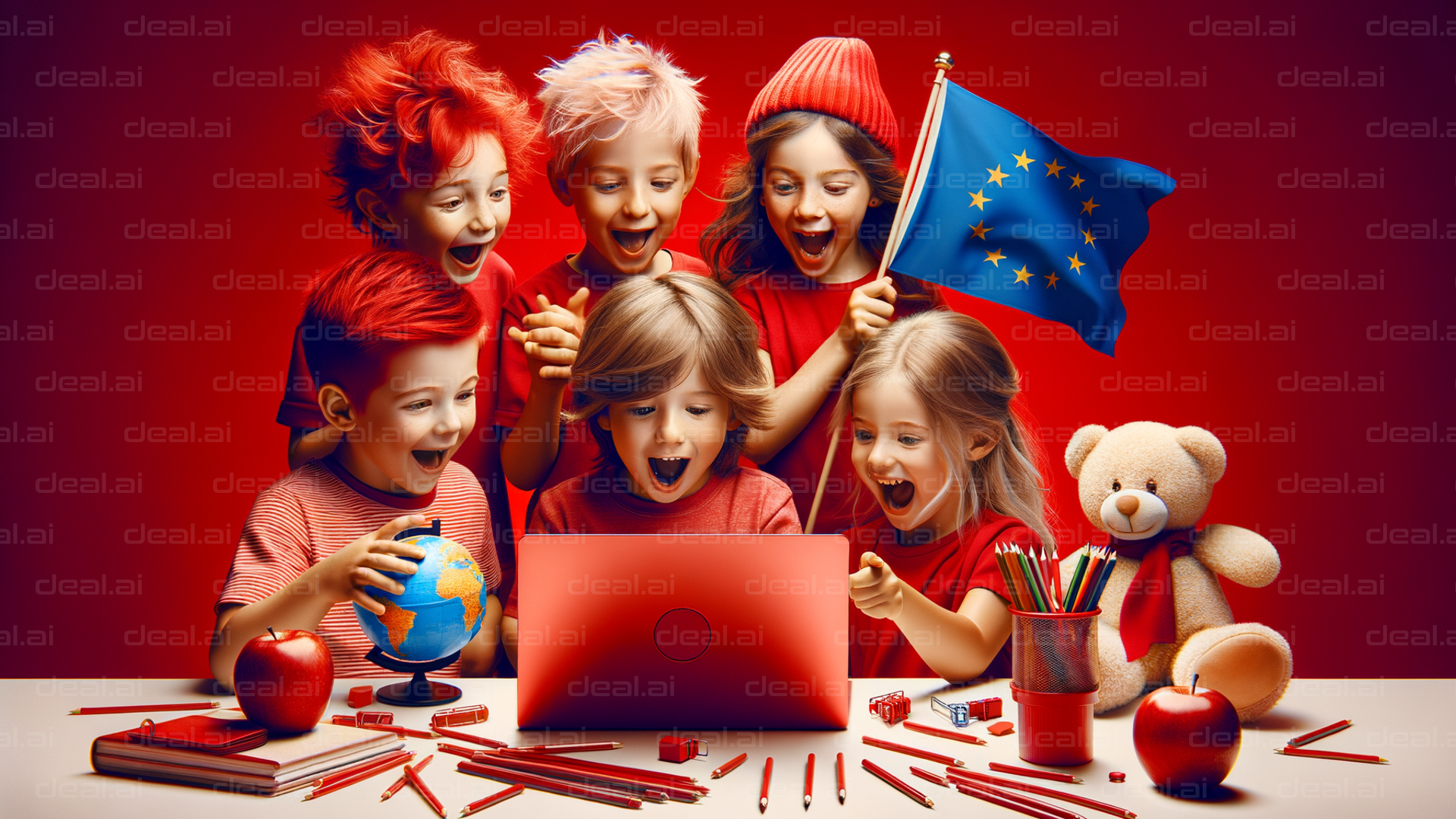 Excited Kids Learning Together Online