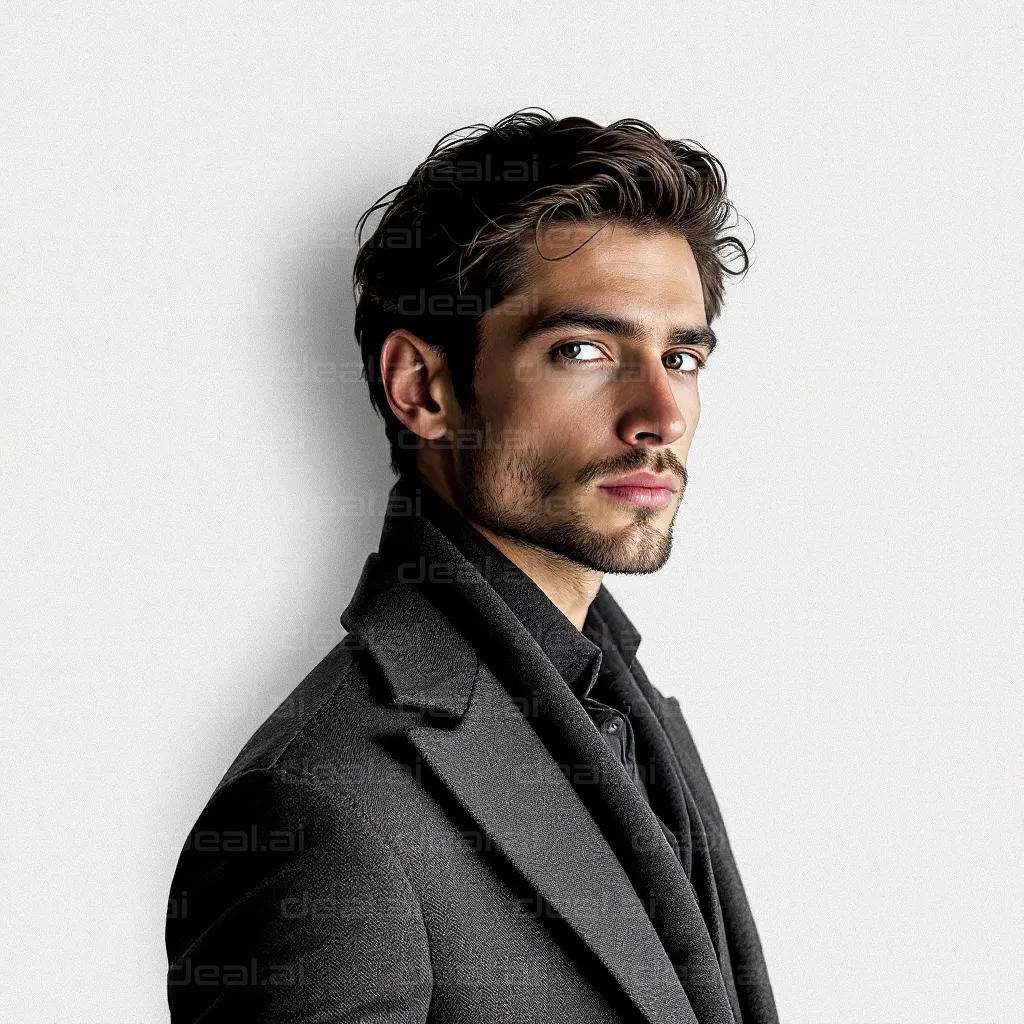 Chic Man in Dark Coat
