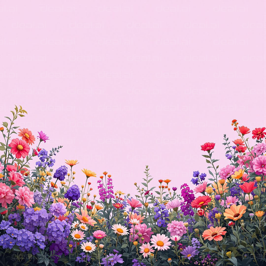"Vibrant Floral Garden on Pink"