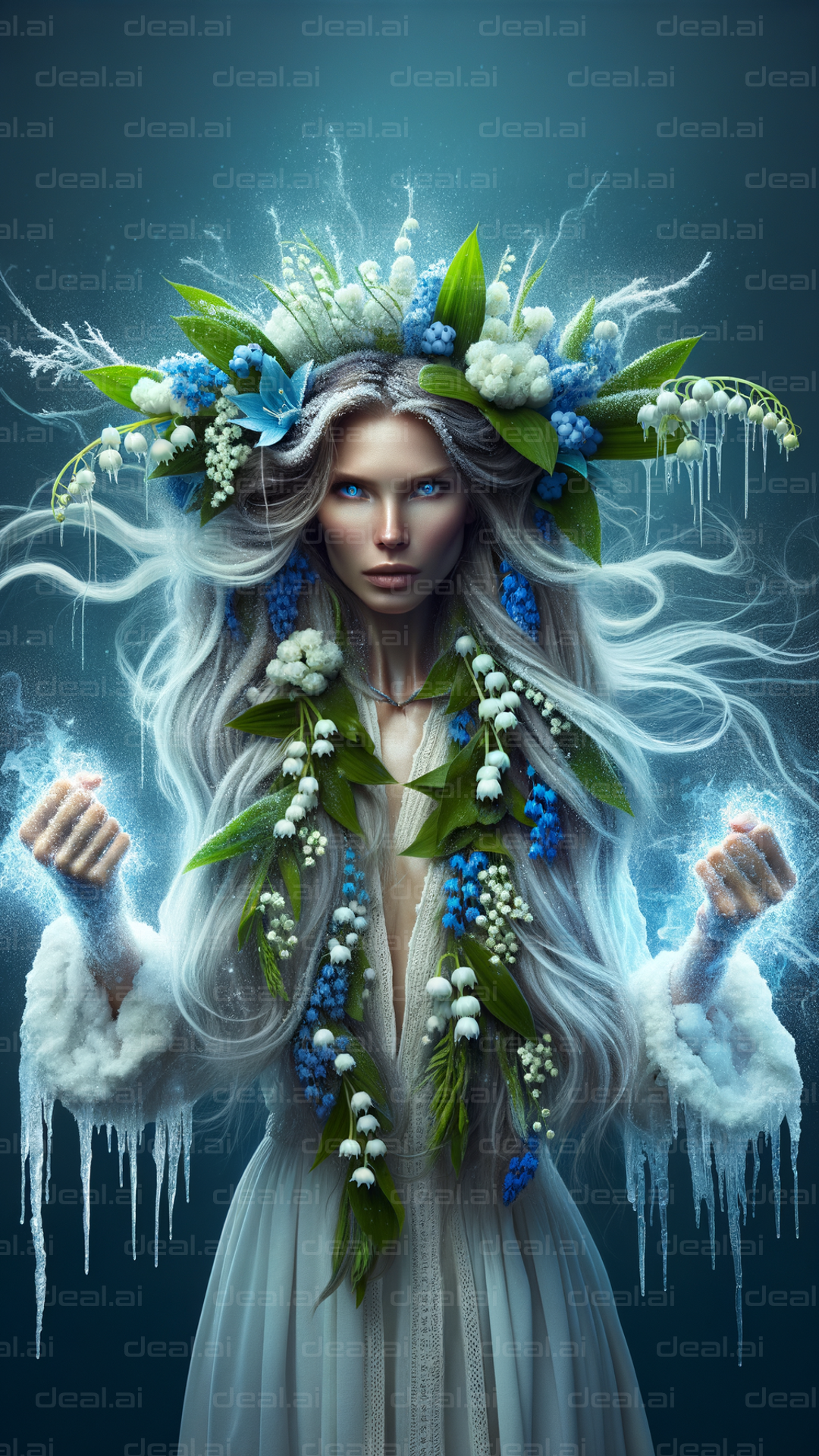 "Ice Queen in Floral Headdress"