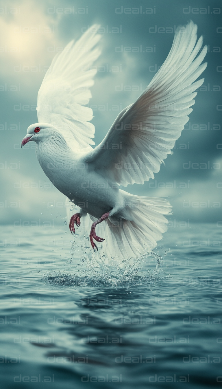 "Dove in Flight Over Water"