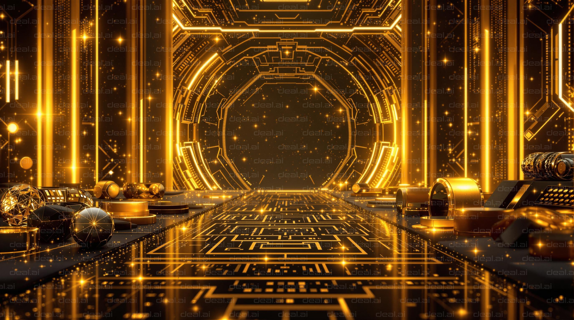 "Futuristic Golden Gateway"