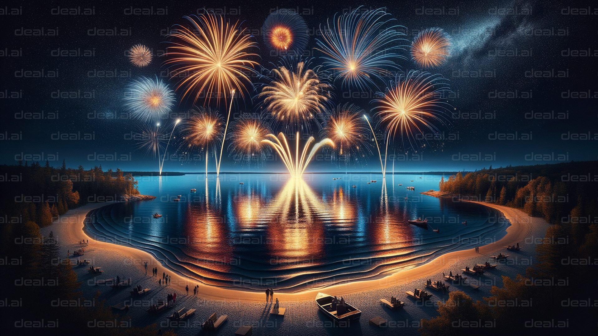 Fireworks Over Serene Beach Night