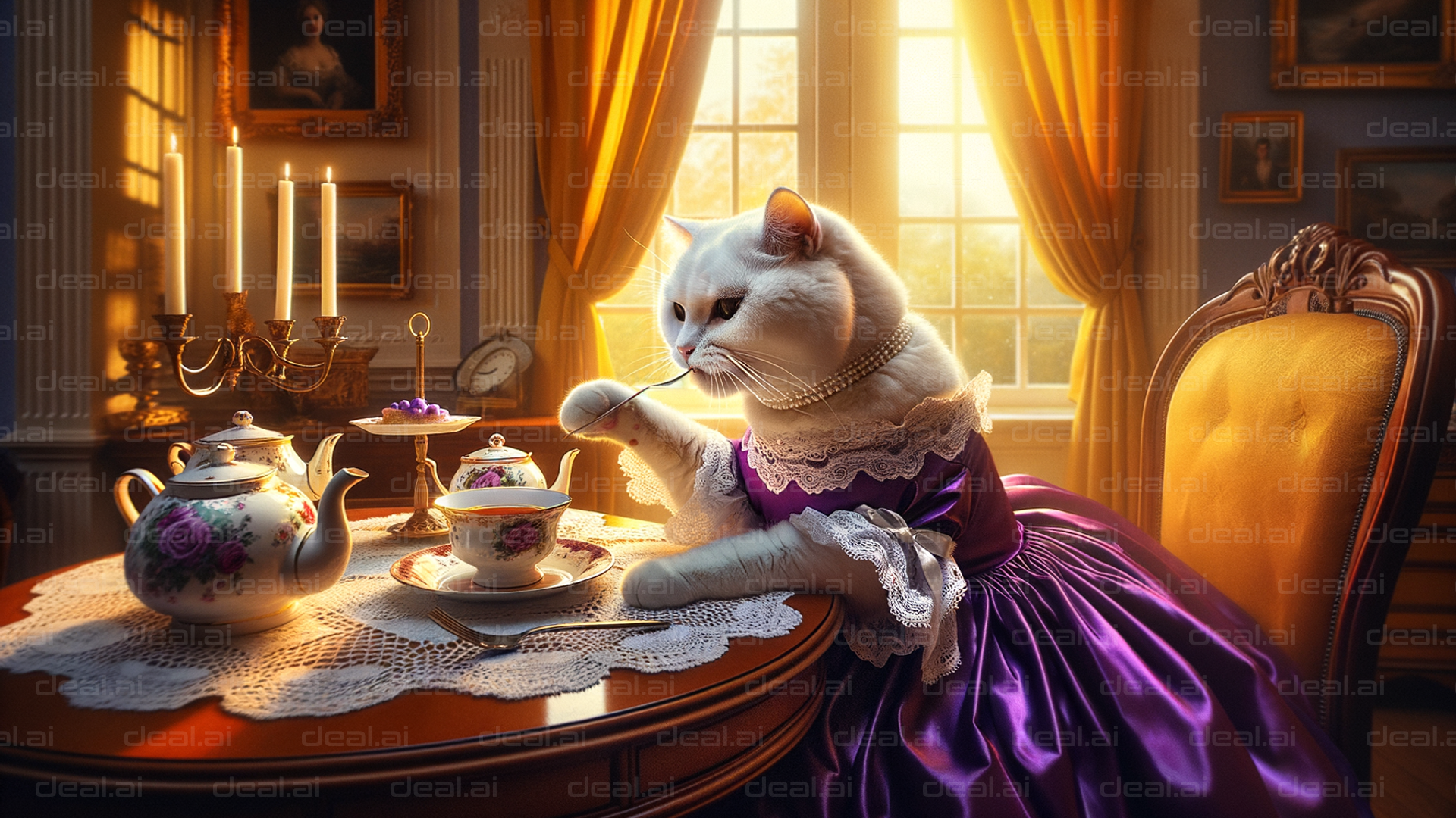 Regal Cat's Tea Time