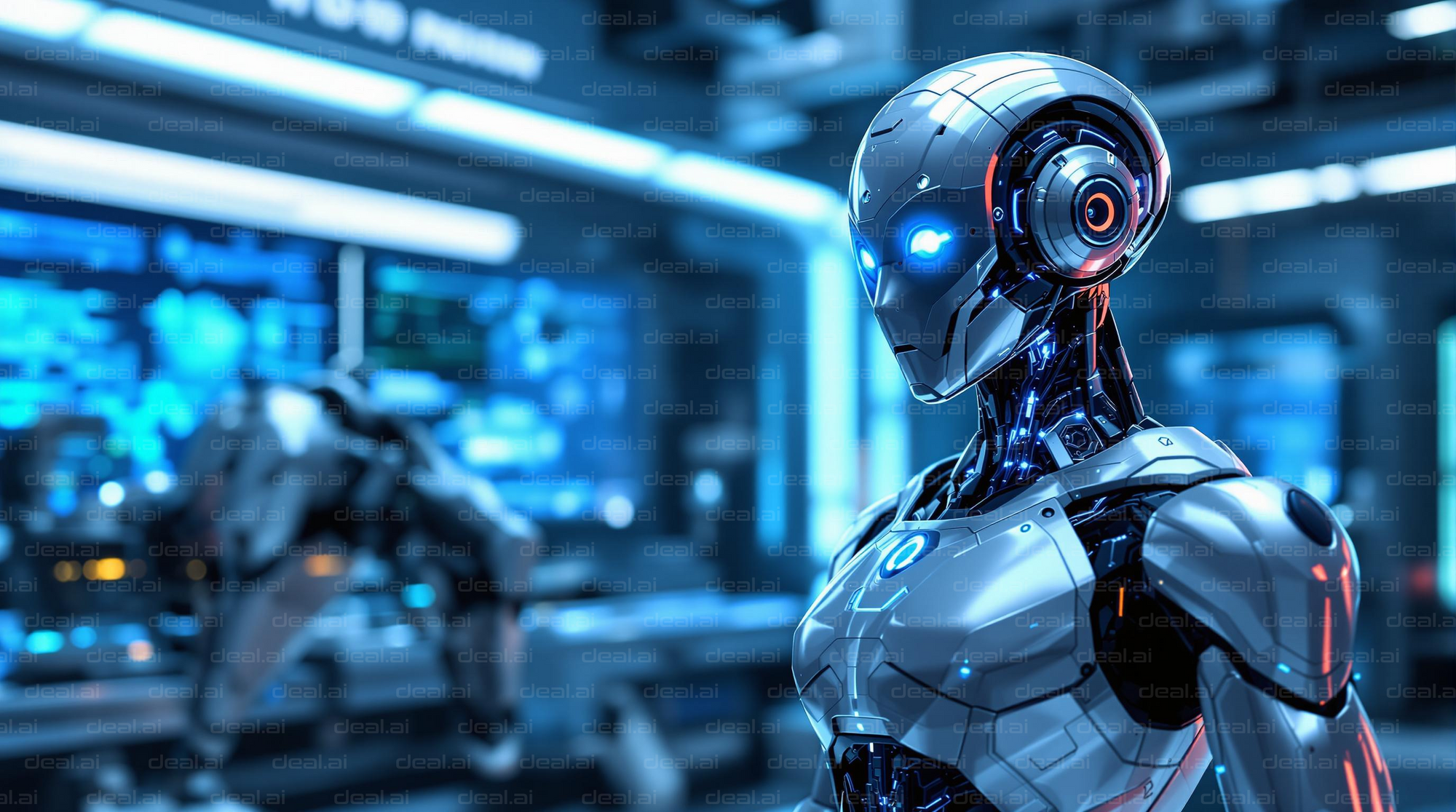 Futuristic Robot in High-Tech Lab